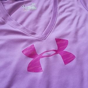 Womens Purple Under Armour Workout Tee Heat Gear